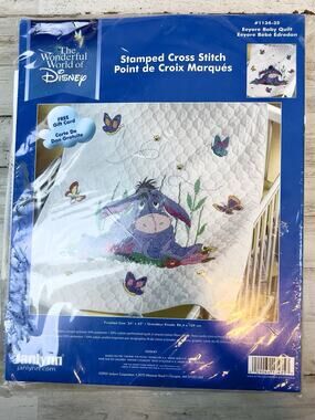 Walt Disney Eeyore Baby Quilt Stamped Cross Stitch Kit Janlynn #1134-35 Vintage